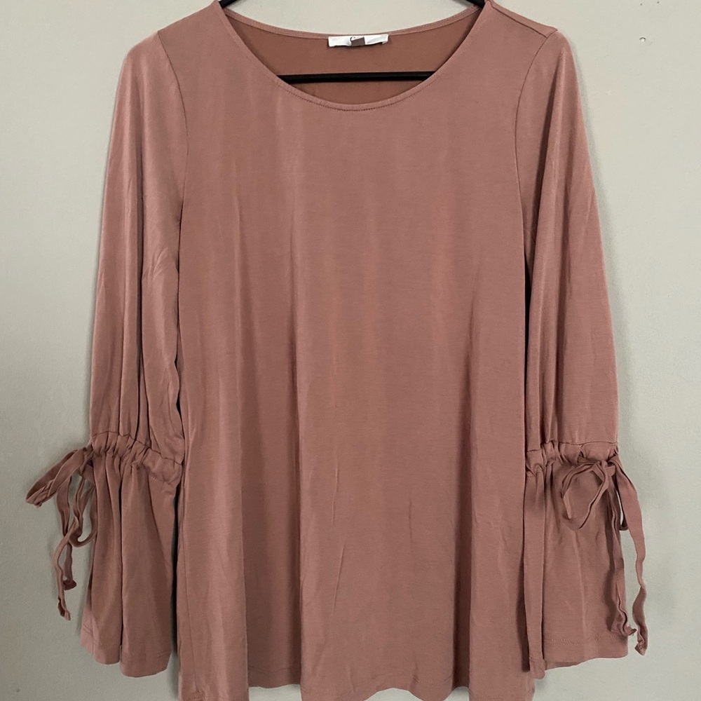Tie-Sleeve Long Sleeve Tunic in Dusty Rose